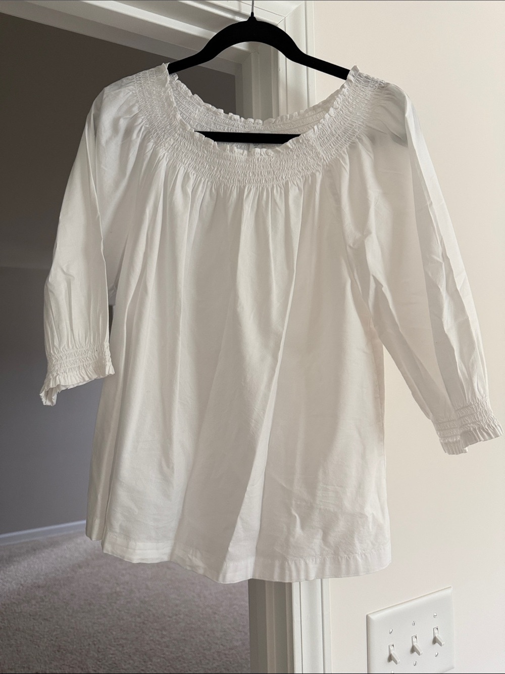 J. Jill White Smocked-Neck Peasant Blouse